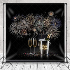 Lofaris Happy New Year Fireworks Photography Backdrop Champagne Celebration Party Photo Background Cheers Toast Prop