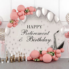 Lofaris Happy Retirement and Birthday Piano Round Backdrop Jazz Music Saxophone White Balloons Party Cover