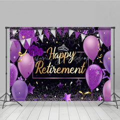 Lofaris Happy Retirement Backdrop for Women Purple and Black with Balloons Glitter Elegant Farewell Party Decor
