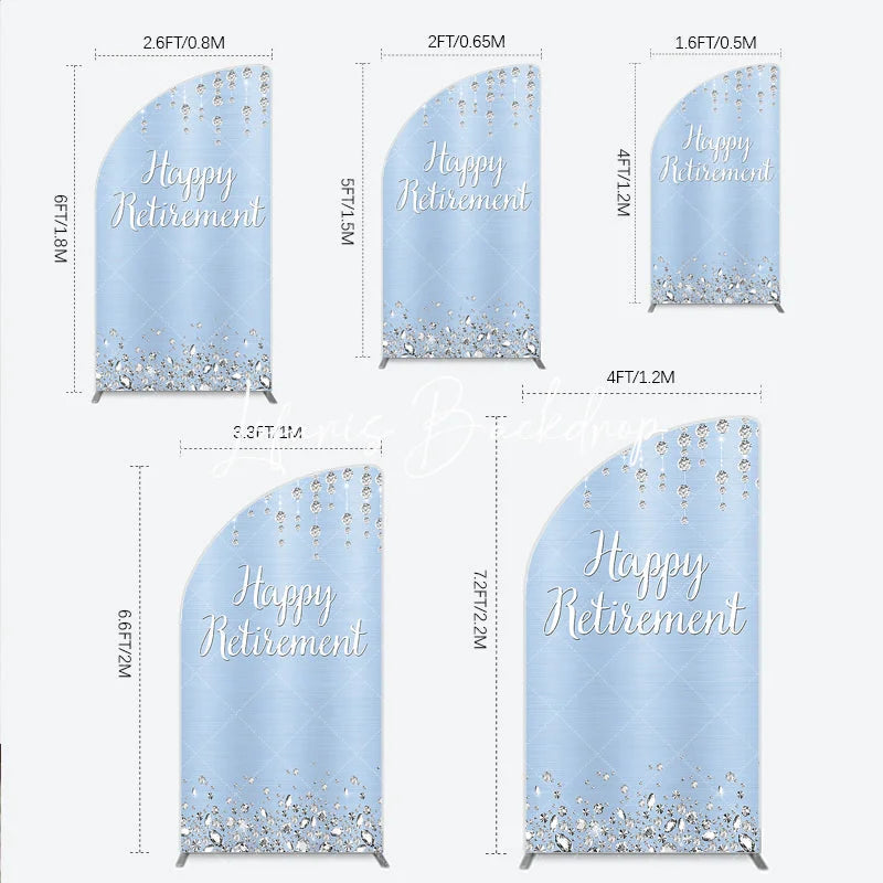 Lofaris Happy Retirement Half Moon Arch Backdrop Light Blue Silver Diamond Glitter Elegant Party Decor