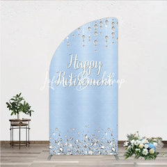 Lofaris Happy Retirement Half Moon Arch Backdrop Light Blue Silver Diamond Glitter Elegant Party Decor