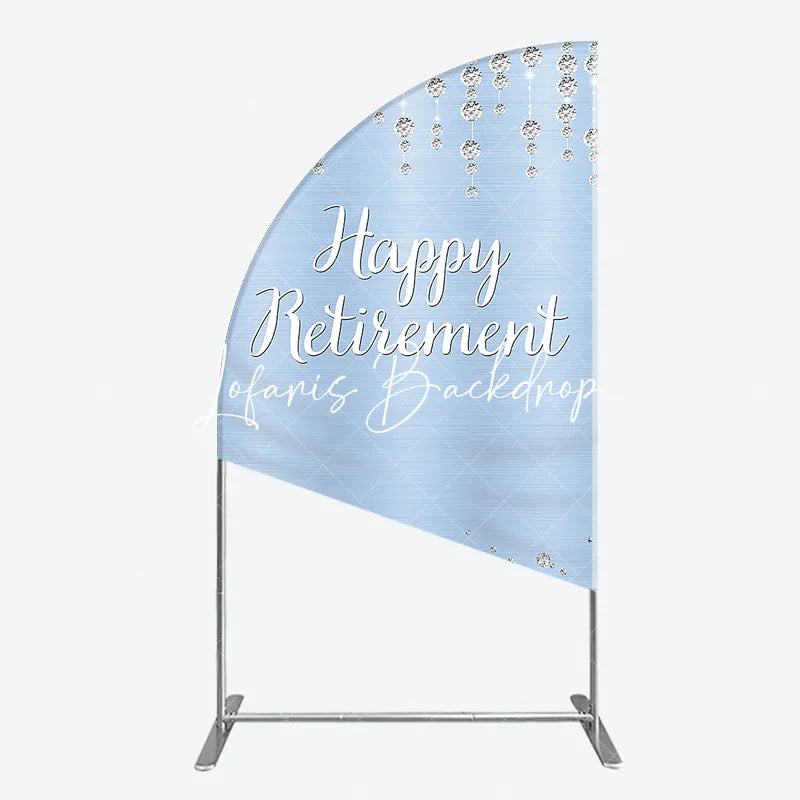 Lofaris Happy Retirement Half Moon Arch Backdrop Light Blue Silver Diamond Glitter Elegant Party Decor