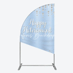 Lofaris Happy Retirement Half Moon Arch Backdrop Light Blue Silver Diamond Glitter Elegant Party Decor