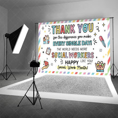 Lofaris Happy Social Work Month Backdrop Thank You Workers Appreciation Background Doodle Office Party Decoration