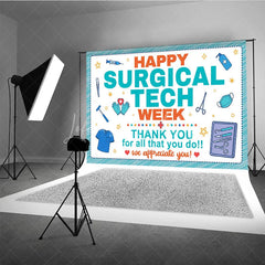 Lofaris Happy Surgical Tech Week Holiday Backdrop Thank You Healthcare Appreciation Decor with Medical Tools
