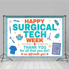 Lofaris Happy Surgical Tech Week Holiday Backdrop Thank You Healthcare Appreciation Decor with Medical Tools