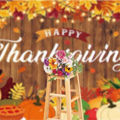 Lofaris Happy Thanksgiving Backdrop Rustic Wood Turkey Pumpkin Pie Photography Background