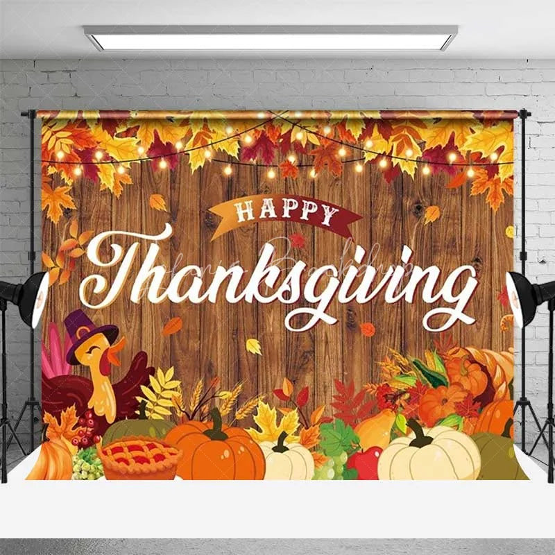 Lofaris Happy Thanksgiving Backdrop Rustic Wood Turkey Pumpkin Pie Photography Background