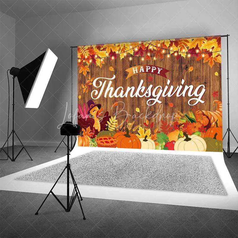 Lofaris Happy Thanksgiving Backdrop Rustic Wood Turkey Pumpkin Pie Photography Background