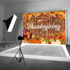 Lofaris Happy Thanksgiving Backdrop Rustic Wood Turkey Pumpkin Pie Photography Background
