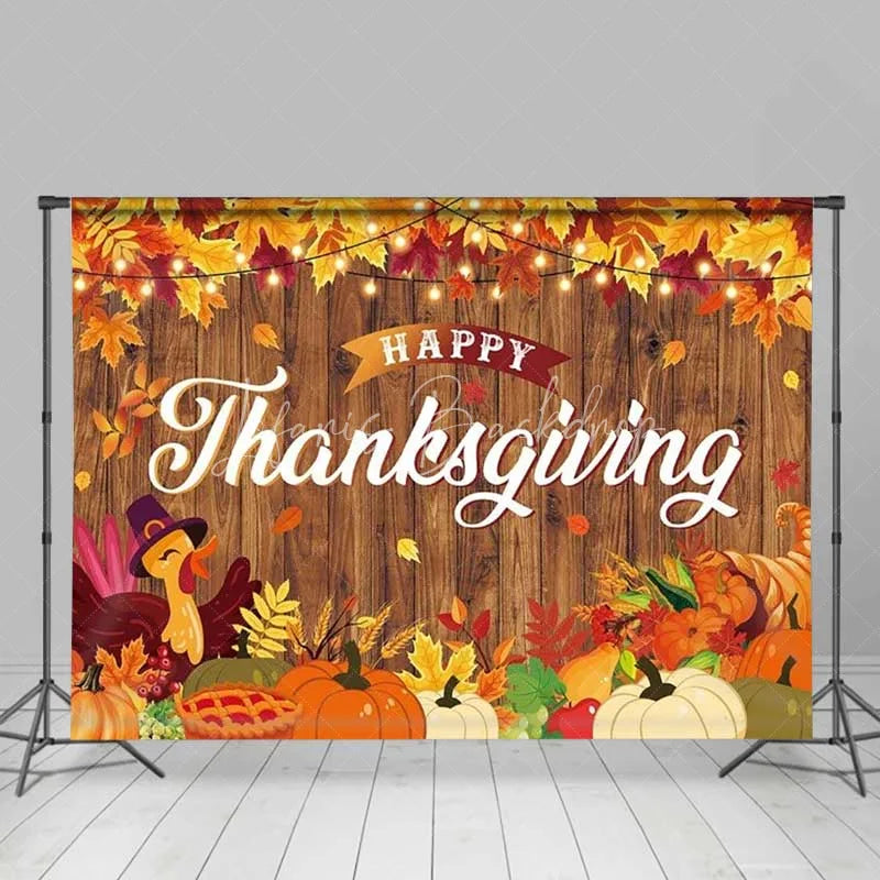 Lofaris Happy Thanksgiving Backdrop Rustic Wood Turkey Pumpkin Pie Photography Background