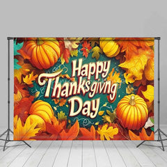 Lofaris Happy Thanksgiving Day Backdrop Autumn Pumpkin Maple Leaves Photography Background