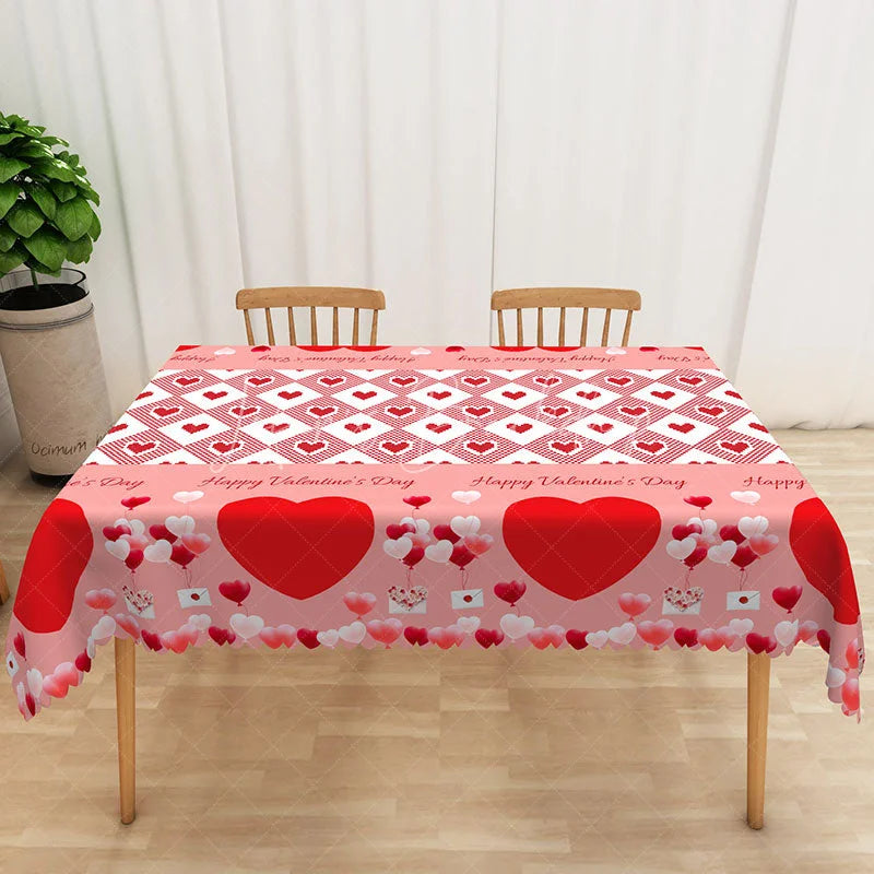 Lofaris Happy Valentine Day Gingham Rectangle Tablecloth Pink Red Heart Check Table Cover Festive Holiday Party Decor