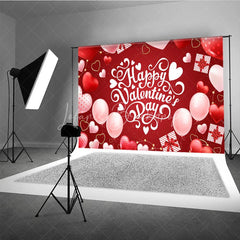 Lofaris Happy Valentines Day Backdrop Red Balloons Gift Box White Typography Background Romantic Love Party Photo Studio Prop