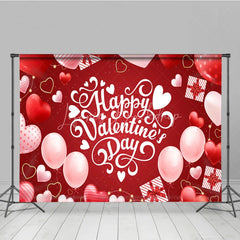 Lofaris Happy Valentines Day Backdrop Red Balloons Gift Box White Typography Background Romantic Love Party Photo Studio Prop