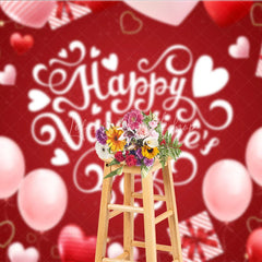 Lofaris Happy Valentines Day Backdrop Red Balloons Gift Box White Typography Background Romantic Love Party Photo Studio Prop