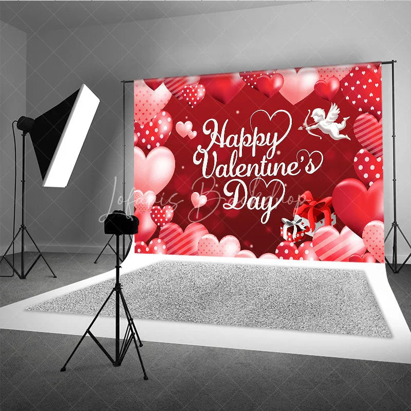Lofaris Happy Valentines Day Backdrop Red Romantic Cupid Angel White Hearts Background Love Theme Party Decoration Photo Prop