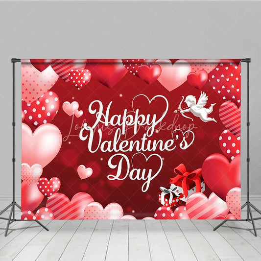 Lofaris Happy Valentines Day Backdrop Red Romantic Cupid Angel White Hearts Background Love Theme Party Decoration Photo Prop
