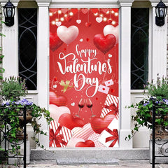 Lofaris Happy Valentine’s Day Door Cover Red Heart Balloon Wine Glass Banner Romantic Front Decoration