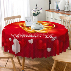 Lofaris Happy Valentines Day Gold Love Round Tablecloth 3D Heart Red Table Cover for Party