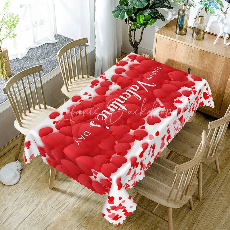 Lofaris Happy Valentines Day Red Heart Rectangle Tablecloth 3D Petal Love Pattern Romantic Holiday Party Decor
