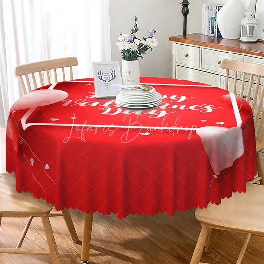 Lofaris Happy Valentines Day Round Tablecloth Red White Text Love Theme Table Cover for Party
