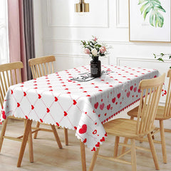 Lofaris Happy Valentines Day Text Rectangle Tablecloth Red Hanging Heart Grid Festive Holiday Dining Decor