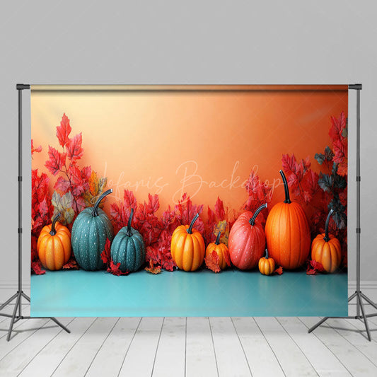 Lofaris Harvest Pumpkins Autumn Maple Leaves Photo Backdrop