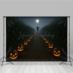 Lofaris Haunted Cornfield Photography Backdrop Spooky Scarecrow and Jack-o-lanterns Halloween Night Photo Background