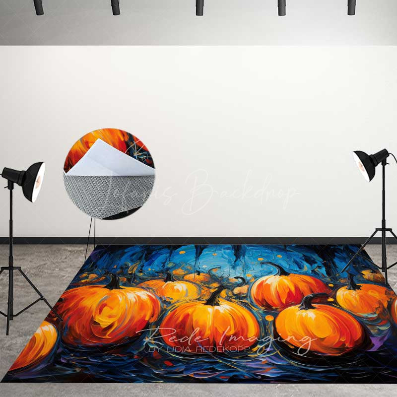 Lofaris Haunted House with Cute Ghost Combo Set Backdrop Spooky Pumpkin Patch Floor Kids Halloween Party Photos
