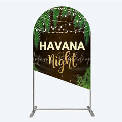 Lofaris Havana Night Arch Backdrop Tropical Palm Leaves and String Lights Background Summer Party Decoration Tension Fabric