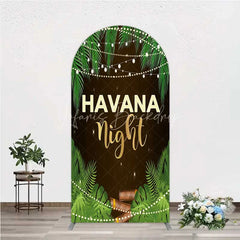 Lofaris Havana Night Arch Backdrop Tropical Palm Leaves and String Lights Background Summer Party Decoration Tension Fabric