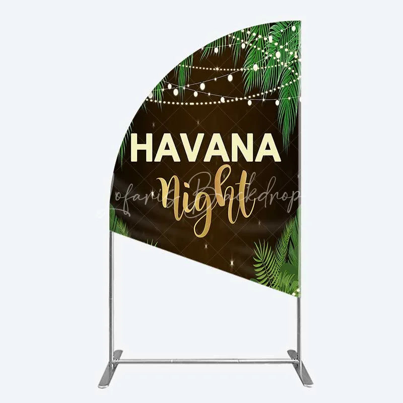 Lofaris Havana Night Half Moon Arch Backdrop Tropical Palm Leaves and String Lights Background Summer Party Decoration Tension Fabric