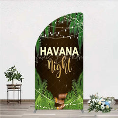 Lofaris Havana Night Half Moon Arch Backdrop Tropical Palm Leaves and String Lights Background Summer Party Decoration Tension Fabric