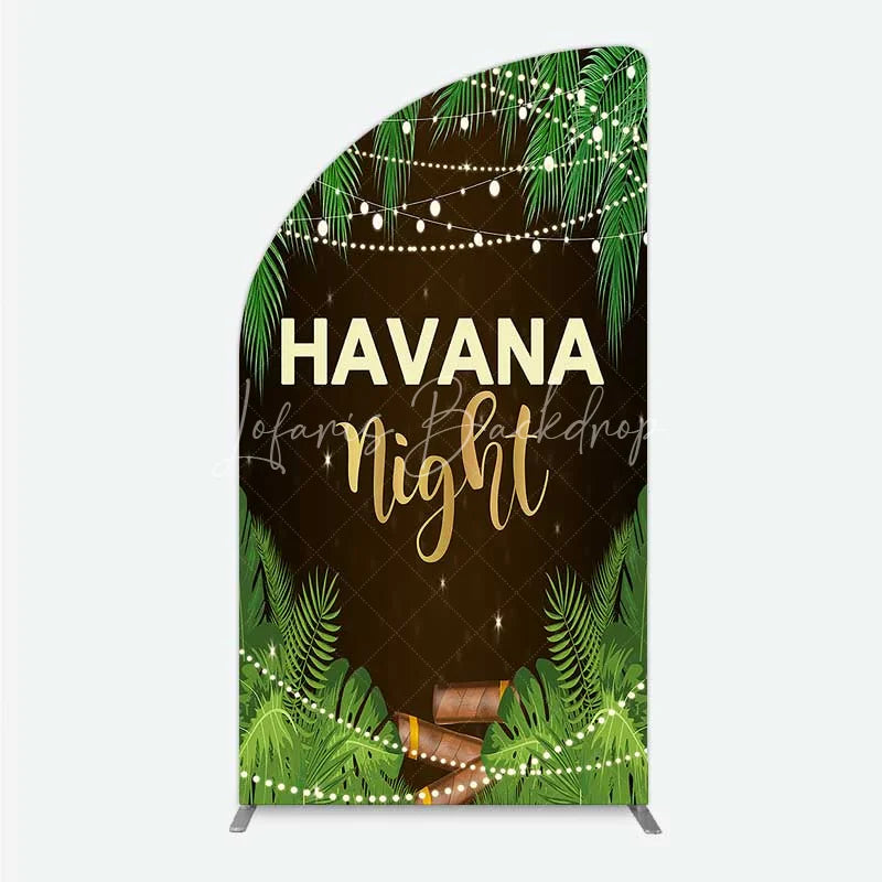 Lofaris Havana Night Half Moon Arch Backdrop Tropical Palm Leaves and String Lights Background Summer Party Decoration Tension Fabric