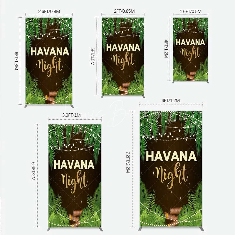 Lofaris Havana Night Rectangle Backdrop Tropical Palm Leaves and String Lights Background Summer Party Decoration Tension Fabric