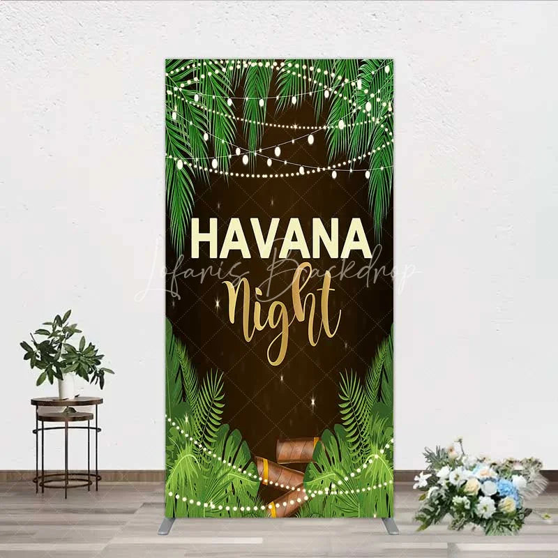 Lofaris Havana Night Rectangle Backdrop Tropical Palm Leaves and String Lights Background Summer Party Decoration Tension Fabric