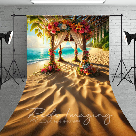 Lofaris Hawaii Beach Floral Gazeb Summer Sweep Photo Backdrop