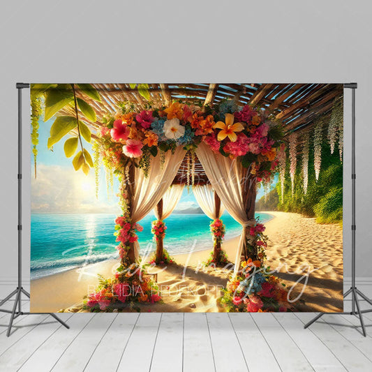 Lofaris Hawaii Beach Floral Gazebo Summer Photography Backdrop