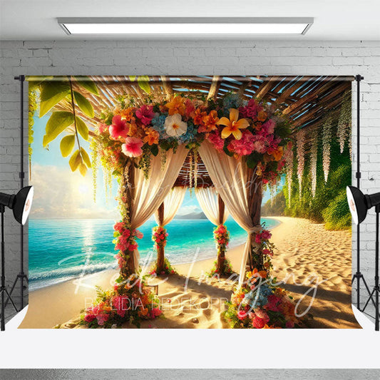 Lofaris Hawaii Beach Floral Gazebo Summer Photography Backdrop