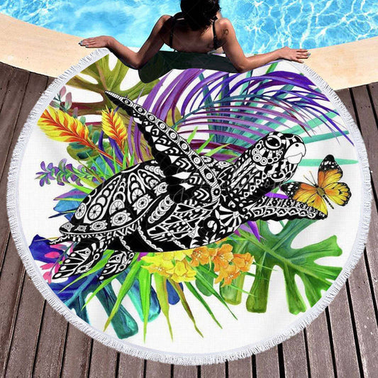 Lofaris Hawaii Grass Butterfly Sweet Vibe Round Beach Towel