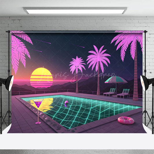 Lofaris Hawaii Hot Summer Night Outside Pool Party Backdrop