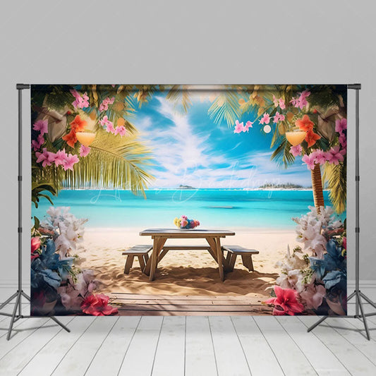 Lofaris Hawaiian Beach Sea Sweet Blue Sky Holiday Backdrop