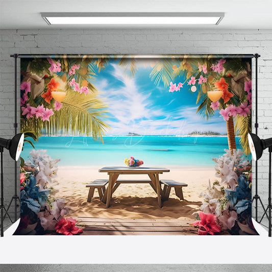Lofaris Hawaiian Beach Sea Sweet Blue Sky Holiday Backdrop