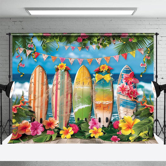 Lofaris Hawaiian Beach Surfboard Flag Summer Vibe Backdrop