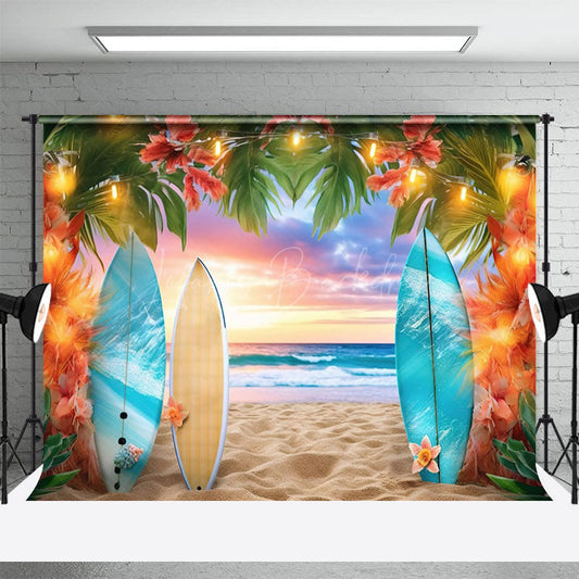 Lofaris Hawaiian Beach Surfboard Sunset Summer Vibe Backdrop