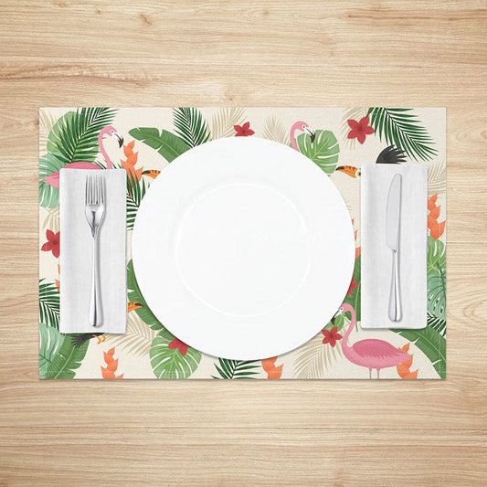 Lofaris Hawaiian Flamingo and Monstera Placemats Set of 4 for Summer Tropical Luau Beach Party Decor