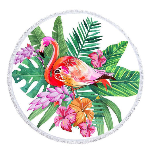 Lofaris Hawaiian Flamingo Summer Holiday Round Beach Towel