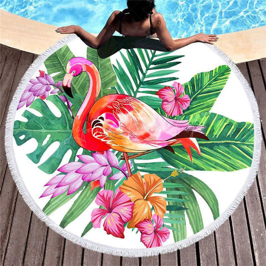 Lofaris Hawaiian Flamingo Summer Holiday Round Beach Towel