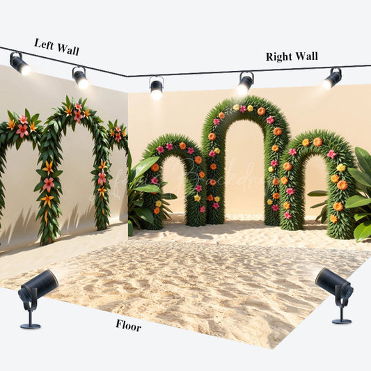 Lofaris Hawaiian Grass Arch Floral Summer Room Set Backdrop